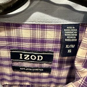 Izod Purple and White Plaid Button-Down Shirt